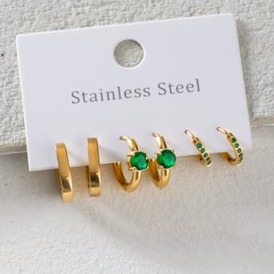 1 Piece Simple Casual Style Geometric Stainless Steel  Gold Color Inlay Green Zircon Women's Earrings Set h5 Picture4